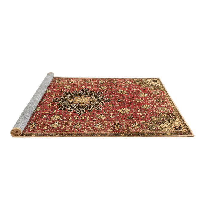 Sideview of Machine Washable Medallion Brown Traditional Rug, wshtr4325brn