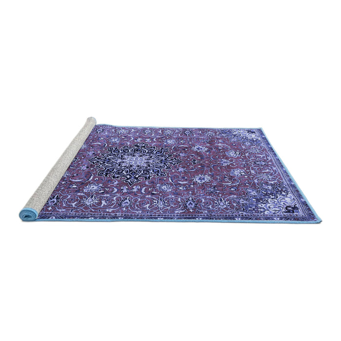 Sideview of Machine Washable Medallion Blue Traditional Rug, wshtr4325blu