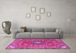 Machine Washable Medallion Pink Traditional Rug in a Living Room, wshtr4325pnk