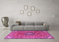 Machine Washable Medallion Pink Traditional Rug, wshtr4325pnk