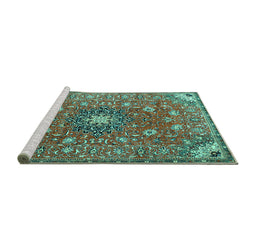 Sideview of Machine Washable Medallion Turquoise Traditional Area Rugs, wshtr4325turq