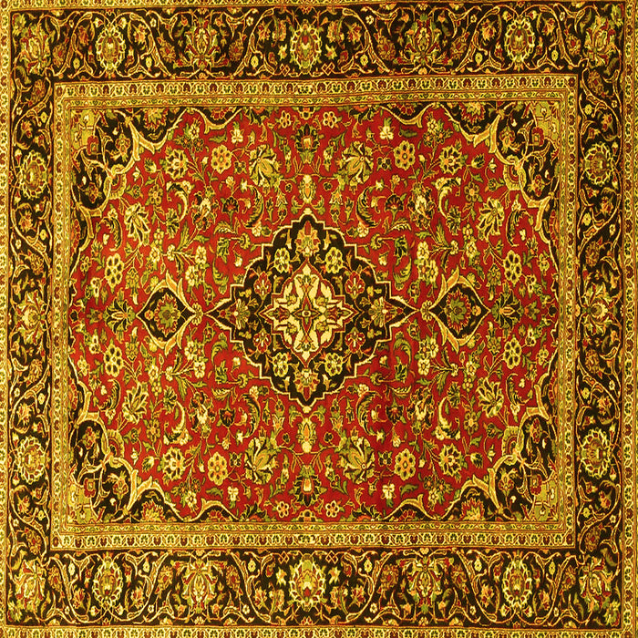 Square Machine Washable Medallion Yellow Traditional Rug, wshtr4326yw