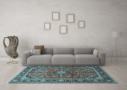 Machine Washable Medallion Light Blue Traditional Rug in a Living Room, wshtr4326lblu
