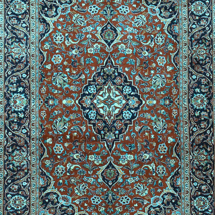 Machine Washable Medallion Light Blue Traditional Rug, wshtr4326lblu