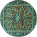 Round Machine Washable Medallion Turquoise Traditional Area Rugs, wshtr4326turq