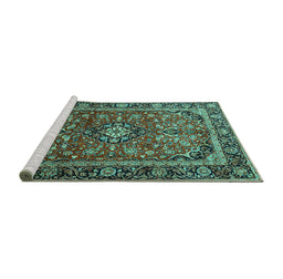 Sideview of Machine Washable Medallion Turquoise Traditional Area Rugs, wshtr4326turq