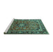 Sideview of Machine Washable Medallion Turquoise Traditional Area Rugs, wshtr4326turq