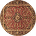 Round Medallion Brown Traditional Rug, tr4326brn