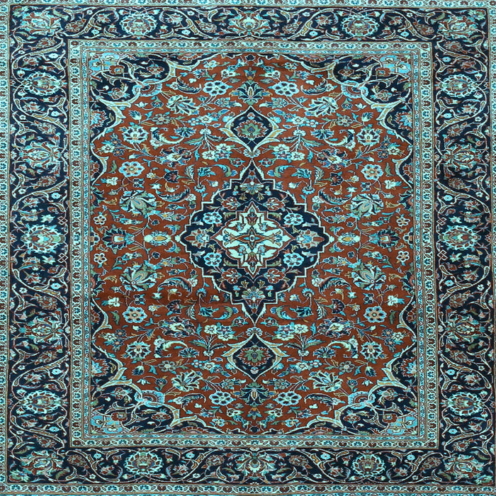 Square Machine Washable Medallion Light Blue Traditional Rug, wshtr4326lblu