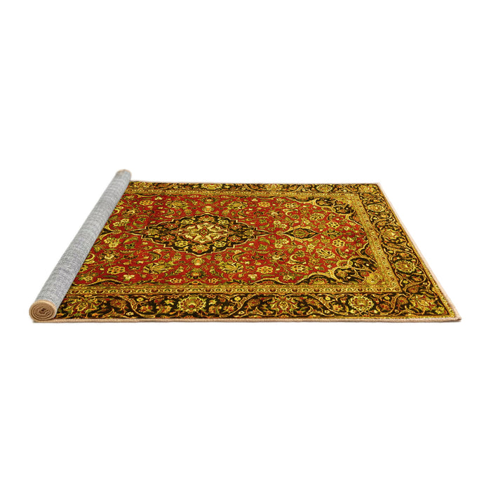 Sideview of Machine Washable Medallion Yellow Traditional Rug, wshtr4326yw