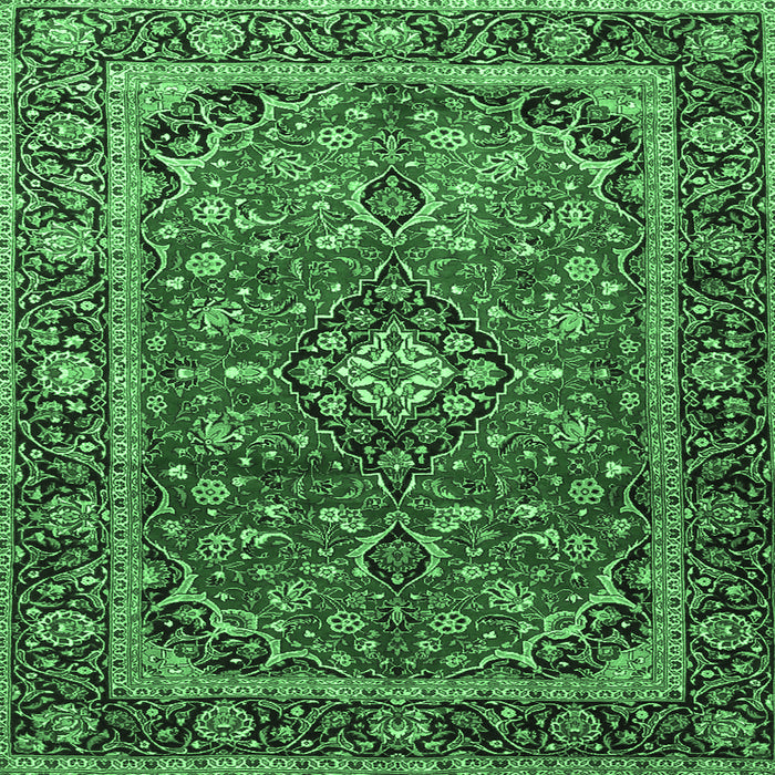 Square Machine Washable Medallion Emerald Green Traditional Area Rugs, wshtr4326emgrn