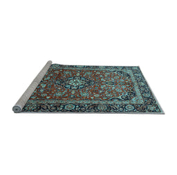 Sideview of Machine Washable Medallion Light Blue Traditional Rug, wshtr4326lblu