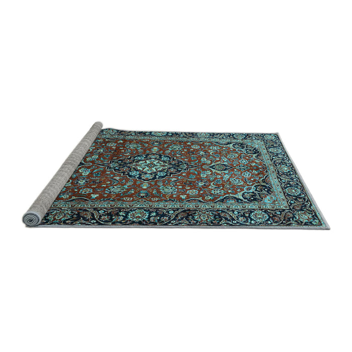 Sideview of Machine Washable Medallion Light Blue Traditional Rug, wshtr4326lblu