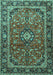 Machine Washable Medallion Turquoise Traditional Area Rugs, wshtr4326turq