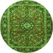 Square Medallion Green Traditional Rug, tr4326grn