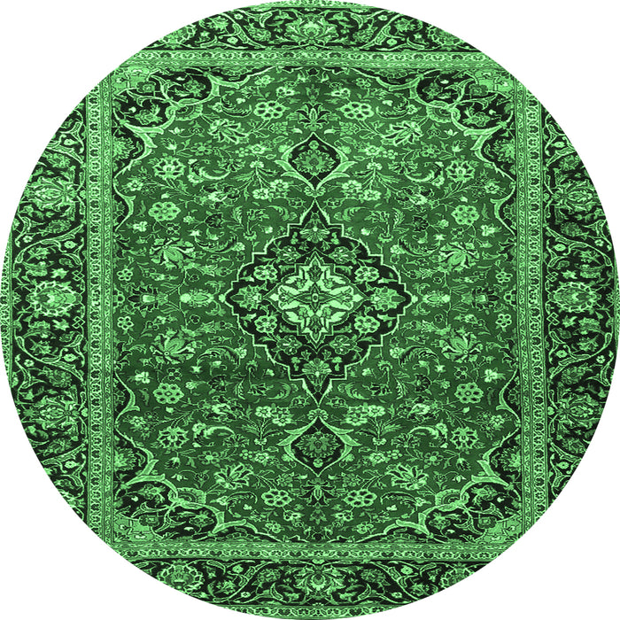 Round Medallion Emerald Green Traditional Rug, tr4326emgrn