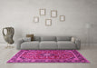 Machine Washable Medallion Pink Traditional Rug in a Living Room, wshtr4326pnk