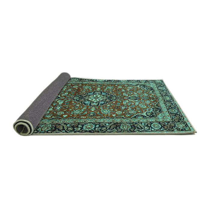 Sideview of Medallion Turquoise Traditional Rug, tr4326turq