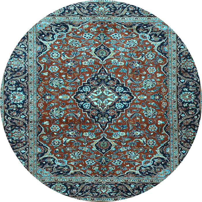 Round Medallion Light Blue Traditional Rug, tr4326lblu