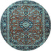 Round Medallion Light Blue Traditional Rug, tr4326lblu