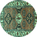 Round Machine Washable Persian Turquoise Traditional Area Rugs, wshtr4327turq