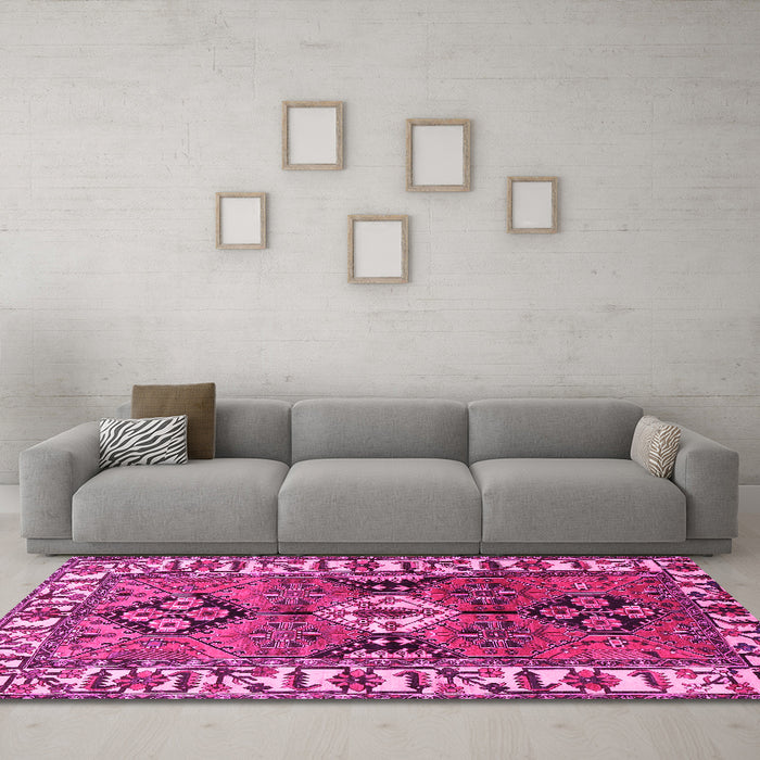 Machine Washable Persian Pink Traditional Rug in a Living Room, wshtr4327pnk