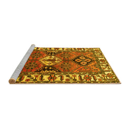 Sideview of Machine Washable Persian Yellow Traditional Rug, wshtr4327yw