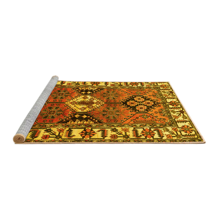 Sideview of Machine Washable Persian Yellow Traditional Rug, wshtr4327yw