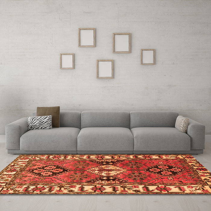 Machine Washable Persian Orange Traditional Area Rugs in a Living Room, wshtr4327org