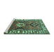 Sideview of Machine Washable Persian Turquoise Traditional Area Rugs, wshtr4327turq