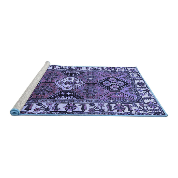 Sideview of Machine Washable Persian Blue Traditional Rug, wshtr4327blu
