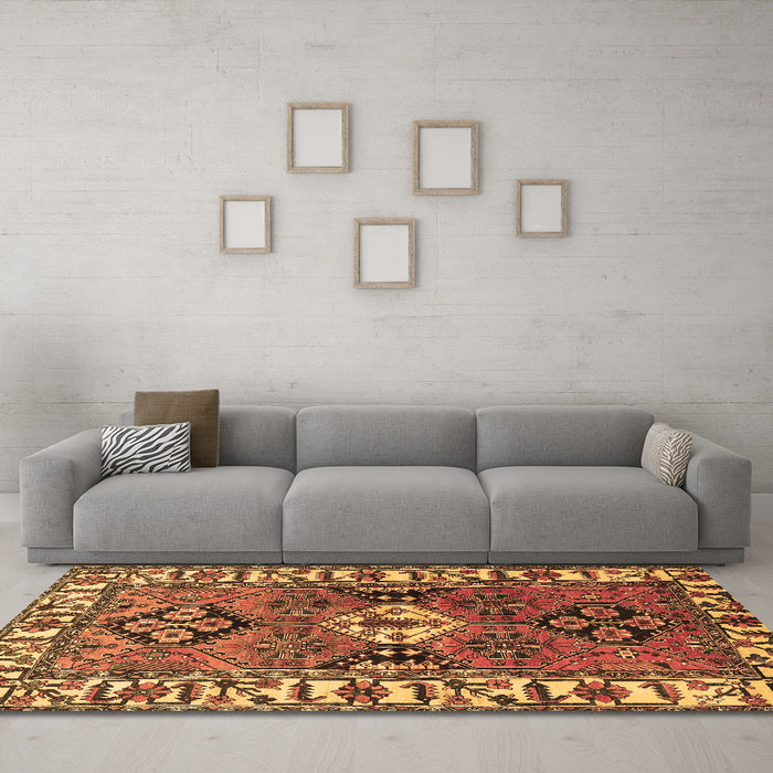 Machine Washable Persian Brown Traditional Rug in a Living Room,, wshtr4327brn