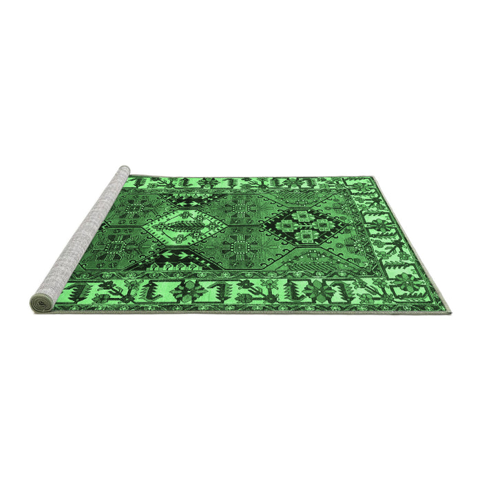 Sideview of Machine Washable Persian Emerald Green Traditional Area Rugs, wshtr4327emgrn