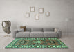 Machine Washable Persian Turquoise Traditional Area Rugs in a Living Room,, wshtr4327turq