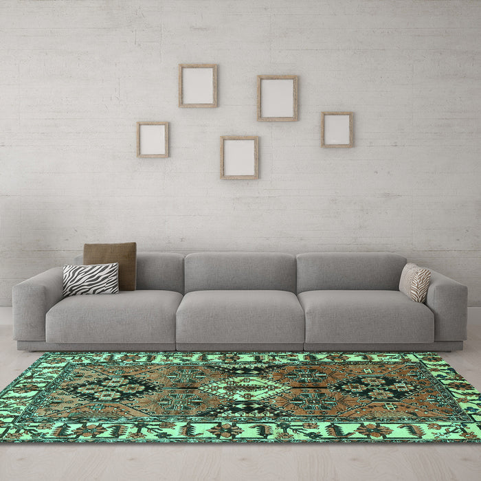 Machine Washable Persian Turquoise Traditional Area Rugs in a Living Room,, wshtr4327turq