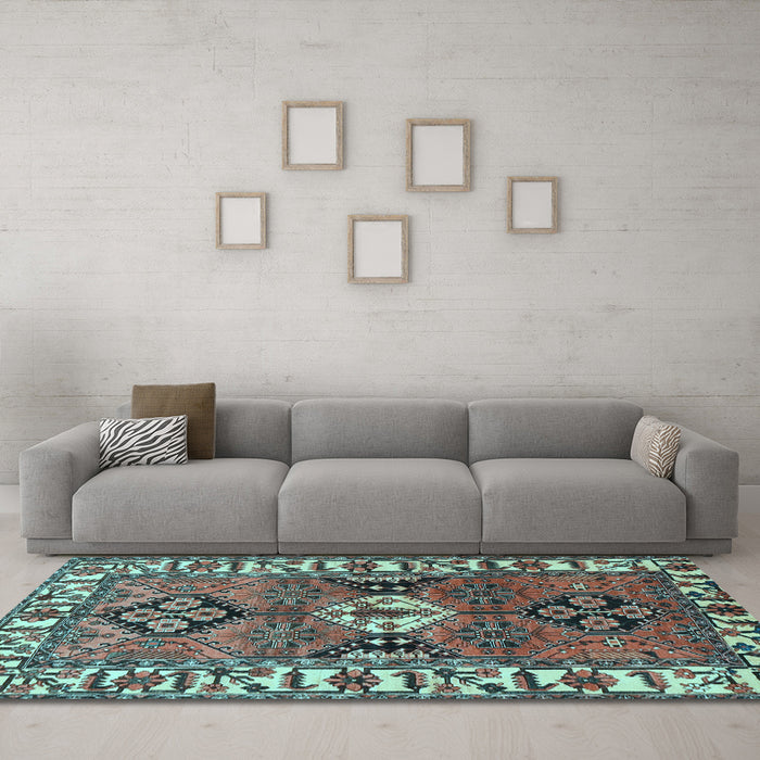 Machine Washable Persian Light Blue Traditional Rug in a Living Room, wshtr4327lblu