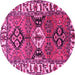 Round Machine Washable Persian Pink Traditional Rug, wshtr4327pnk