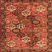 Round Machine Washable Persian Orange Traditional Area Rugs, wshtr4328org