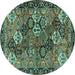 Round Machine Washable Persian Turquoise Traditional Area Rugs, wshtr4328turq