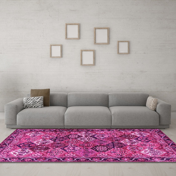 Machine Washable Persian Pink Traditional Rug in a Living Room, wshtr4328pnk