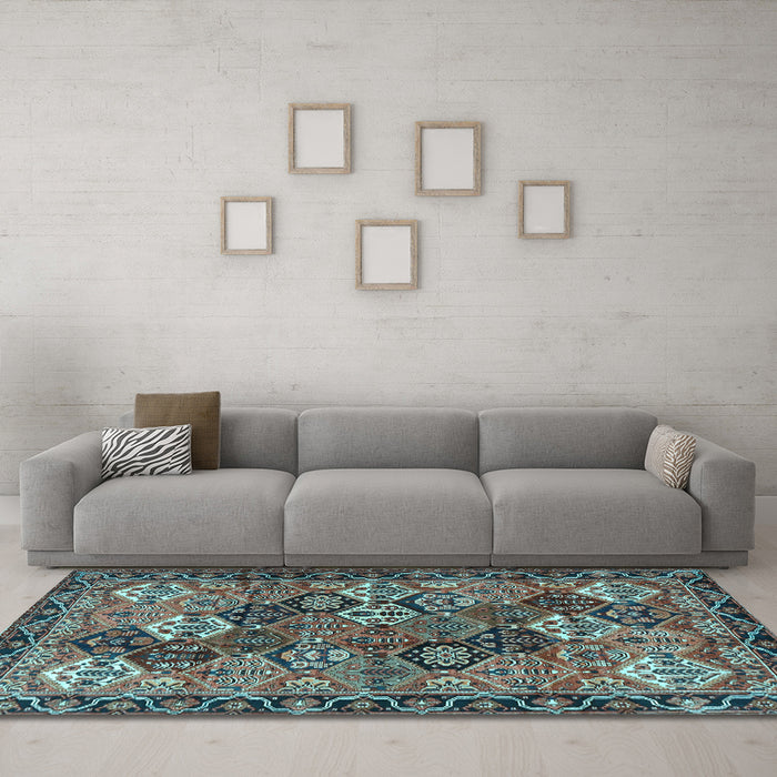 Machine Washable Persian Light Blue Traditional Rug in a Living Room, wshtr4328lblu