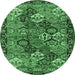 Round Machine Washable Persian Emerald Green Traditional Area Rugs, wshtr4328emgrn