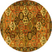 Round Machine Washable Persian Yellow Traditional Rug, wshtr4328yw