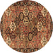 Round Machine Washable Persian Brown Traditional Rug, wshtr4328brn