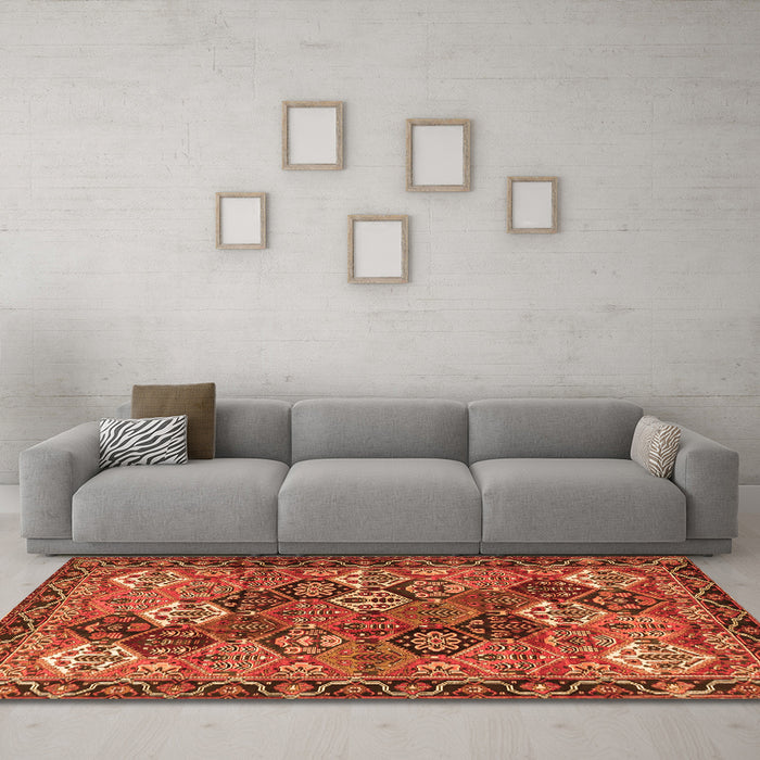 Machine Washable Persian Orange Traditional Area Rugs in a Living Room, wshtr4328org