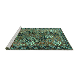 Sideview of Machine Washable Persian Turquoise Traditional Area Rugs, wshtr4328turq