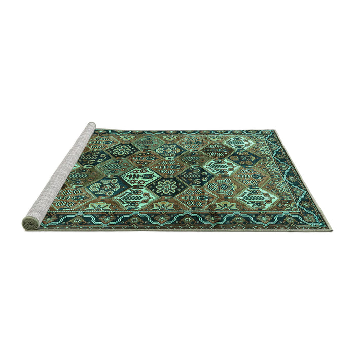 Sideview of Machine Washable Persian Turquoise Traditional Area Rugs, wshtr4328turq