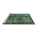 Sideview of Machine Washable Persian Turquoise Traditional Area Rugs, wshtr4328turq