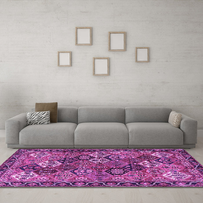Machine Washable Persian Purple Traditional Area Rugs in a Living Room, wshtr4328pur