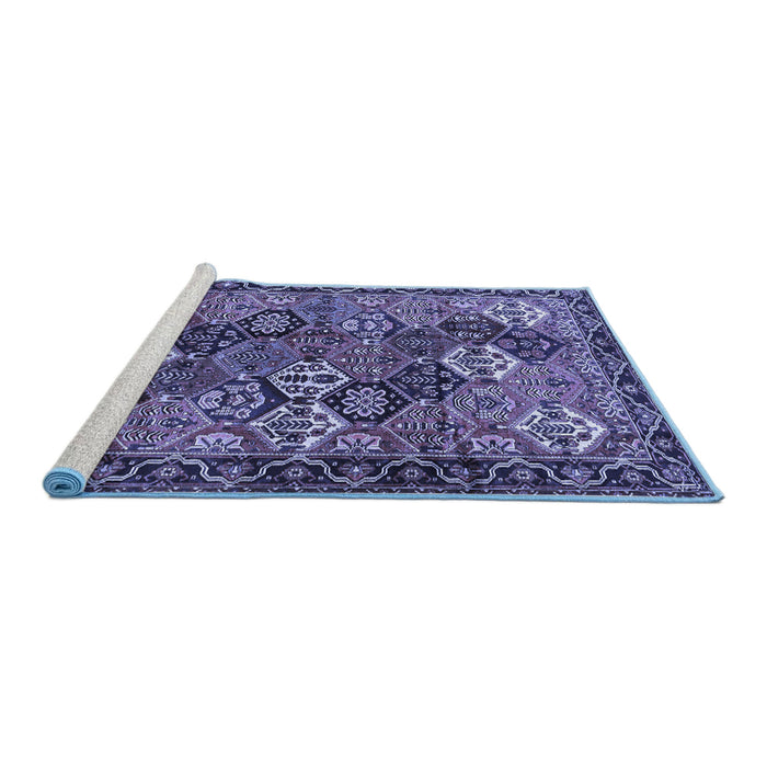Sideview of Machine Washable Persian Blue Traditional Rug, wshtr4328blu